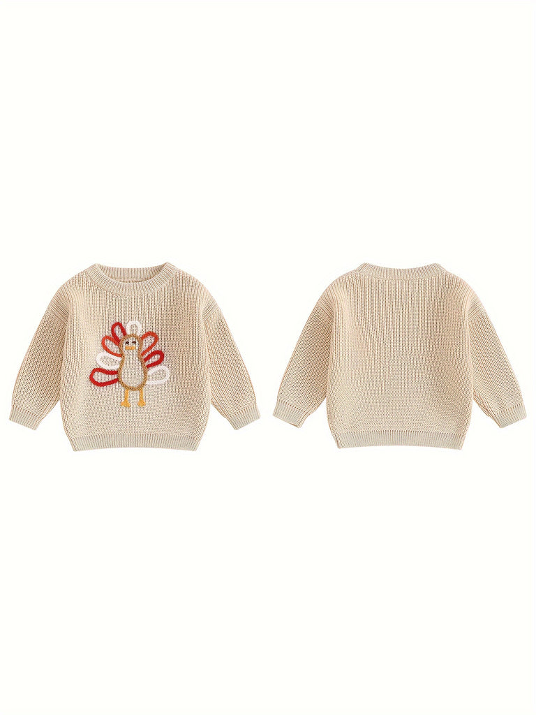 Toddler Baby Boy Girl Thanksgiving Outfits Long Sleeve Turkey Print Crewneck Knit Pullover Sweater Fall Winter Warm Clothes