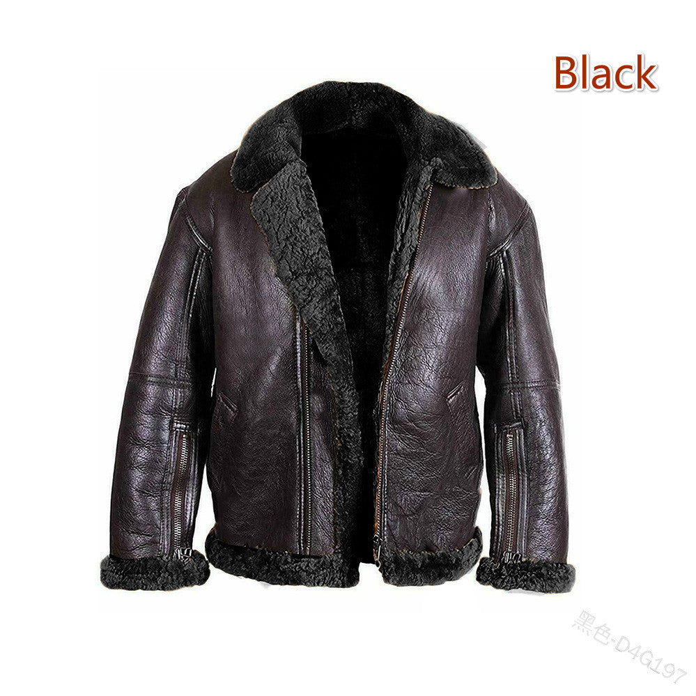 2025 Popular trade Popular,  and winter thickened PU fashion lapel zipper casual velvet men's leather jacket 65313
