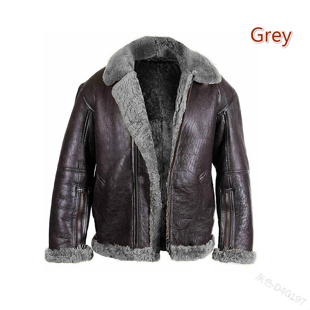 2025 Popular trade Popular,  and winter thickened PU fashion lapel zipper casual velvet men's leather jacket 65313