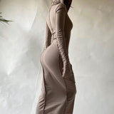 GOOSUDU 2025  spring new solid color anti-edge hooded long-sleeved slim-fitting street style long hip-wrapped dress for women