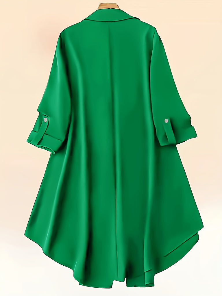 Plus Size Solid Collared Button Shirt - Relaxed Fit for Ultimate Comfort, Classic Long Sleeves, Stylish Solid Collar, and Button Front - Perfect for Transitioning Seasons (Spring & Fall), Designed Specifically for Plus Size Women