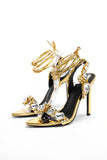 goosudu Pointed-toe Rivet and Rhinestone Heels