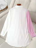Plus Size Colorblock Collared Shirt, Casual Long Sleeve Button Front Shirt, Women's Plus Size Clothing