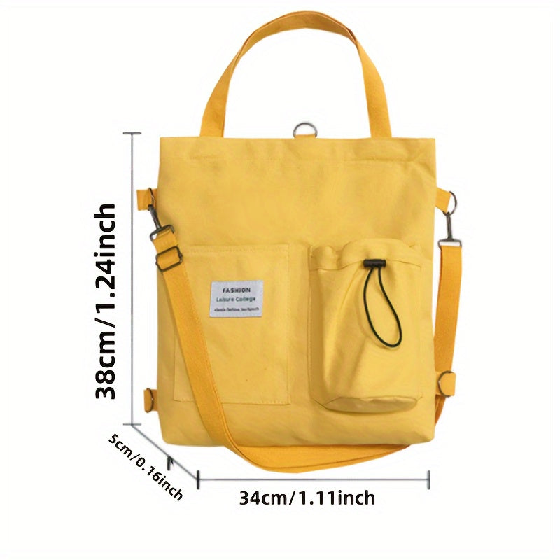 Stylish Womens Canvas Tote Bags - Square Shape with Convertible Straps & External Pockets - Trendy Casual Handbags for Everyday Chic