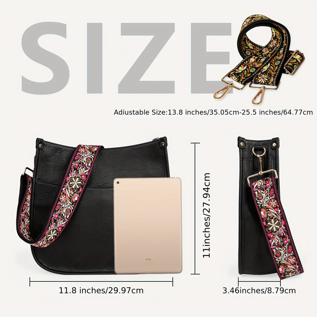 Viva Chic Vegan Leather Crossbody Bag for Women - 2 Adjustable Guitar Straps, Zipper Closure, Polyester Lining, Solid Color Pattern, Casual Style, Faux Leather Material