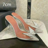 Summer New Pointed Rhinestone Odd Heel Stiletto Ladies Sun Decoration Wild Fairy PVC Transparent Crystal Shoes Kq8