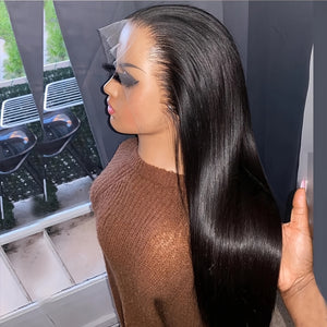 250% Plus Density 13X4 HD Lace Front Wigs Straight Lace Front Wig 100% Brazilian Human Hair 13X4 Full Edges Swiss HD Pre Plucked Lace Wig With Baby Hair Natural Black Wig For Daily Wear