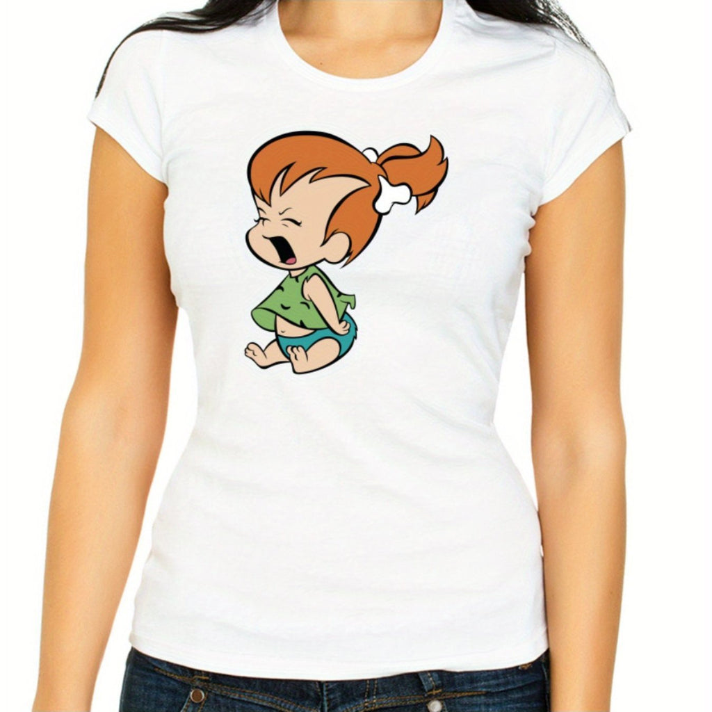 The Flintstones characters White/ Black Women's 3/ 4 Short Sleeve T-Shirt L011