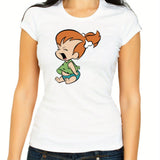 The Flintstones characters White/ Black Women's 3/ 4 Short Sleeve T-Shirt L011