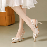 goosudu Lovirs Womens Bow Tie Slingback 8.5cm Pumps Pointed Toe Stiletto Heels Polka Dot High Heel Dress Party Shoes Plus Size US5-15