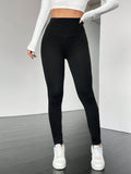 Solid Color Skinny Leggings, Casual High Waist Every Day Stretchy Fleece Leggings, Women's Clothing