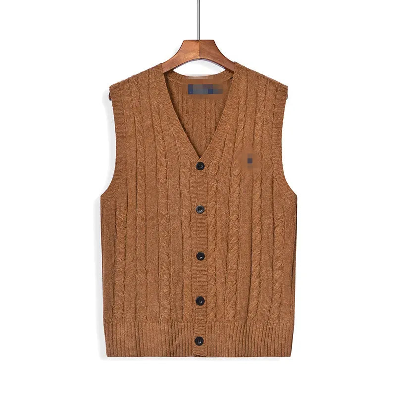 Fashionable men's designer sweater, European and American warm and slim fit casual V-neck sweater, embroidered sleeveless men's cardigan top