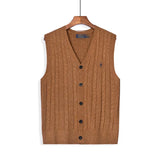 Fashionable men's designer sweater, European and American warm and slim fit casual V-neck sweater, embroidered sleeveless men's cardigan top