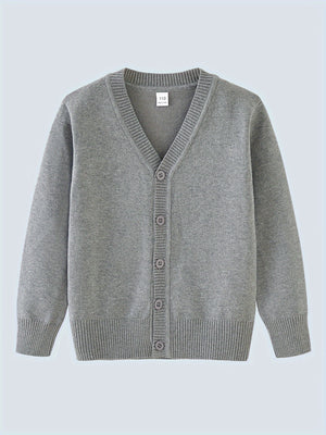 Versatile Solid Color Button-Up Knit Cardigan - Comfortable Long Sleeve, Perfect for School Uniform or Casual Wear for Boys and Girls