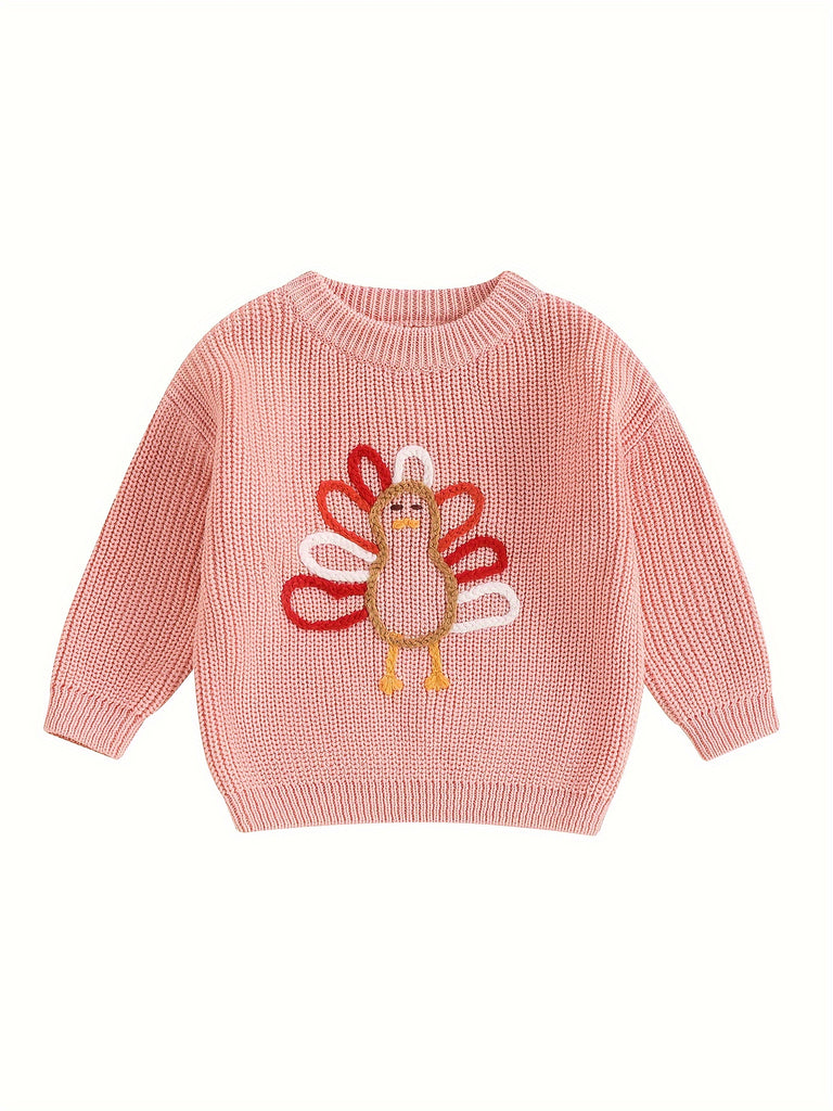 Toddler Baby Boy Girl Thanksgiving Outfits Long Sleeve Turkey Print Crewneck Knit Pullover Sweater Fall Winter Warm Clothes