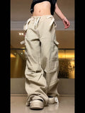 goosudu Kenny Solid Color Multi-Pocket High Waist Straight Wide Leg Cargo Pants
