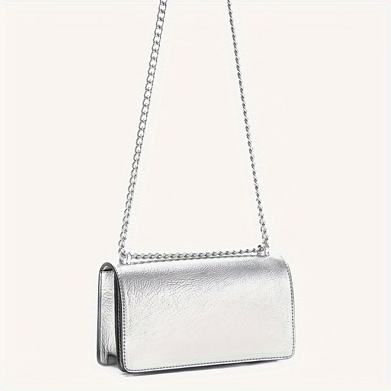 Solid Color Square Shoulder Chain Bag, All-Match Trendy Wallet, Women's Faux Leather Bag