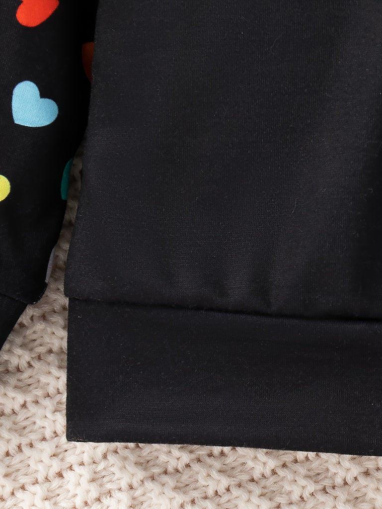 Vibrant Hearts Graphic Print Raglan Sweatshirt - Soft, Cozy, Long Sleeve, Trendy, Casual, Fall & Winter Essential for Girls - Colorful, Fashionable, and Comfortable Girls' Clothing for School, Daily Wear