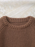 Cozy Casual Crew Neck Baby Sweater - Easy Care Long Sleeve Pullover with Stylish Mermaid Hem for Fall/Winter