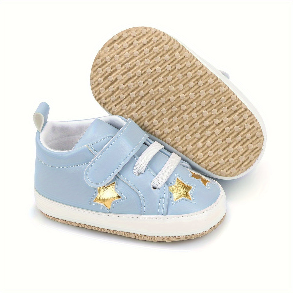 Spring and Autumn Style 0-18 Months Baby Boys and Girls Learning Shoes PU Soft Bottom Anti-slip Hook-and-loop Fastener Star Sports Shoes