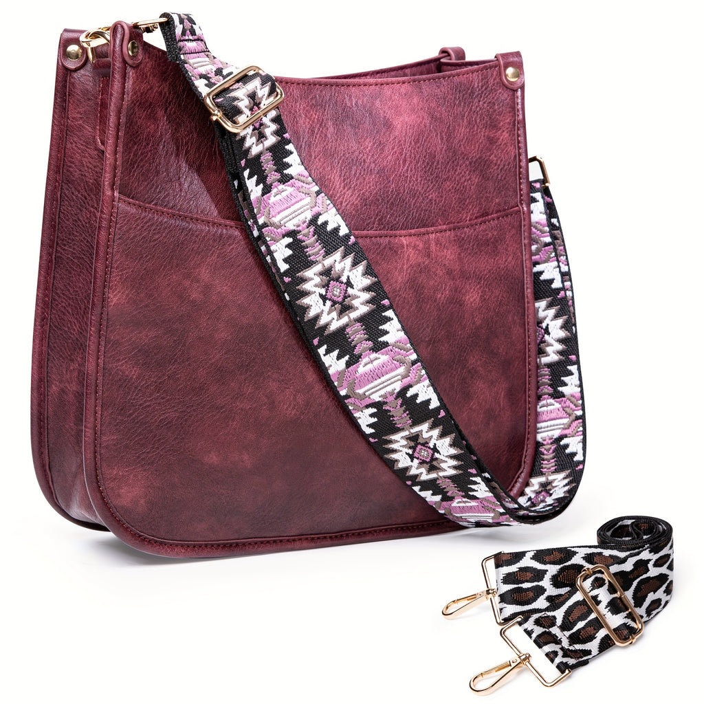 Viva Chic Vegan Leather Crossbody Bag for Women - 2 Adjustable Guitar Straps, Zipper Closure, Polyester Lining, Solid Color Pattern, Casual Style, Faux Leather Material