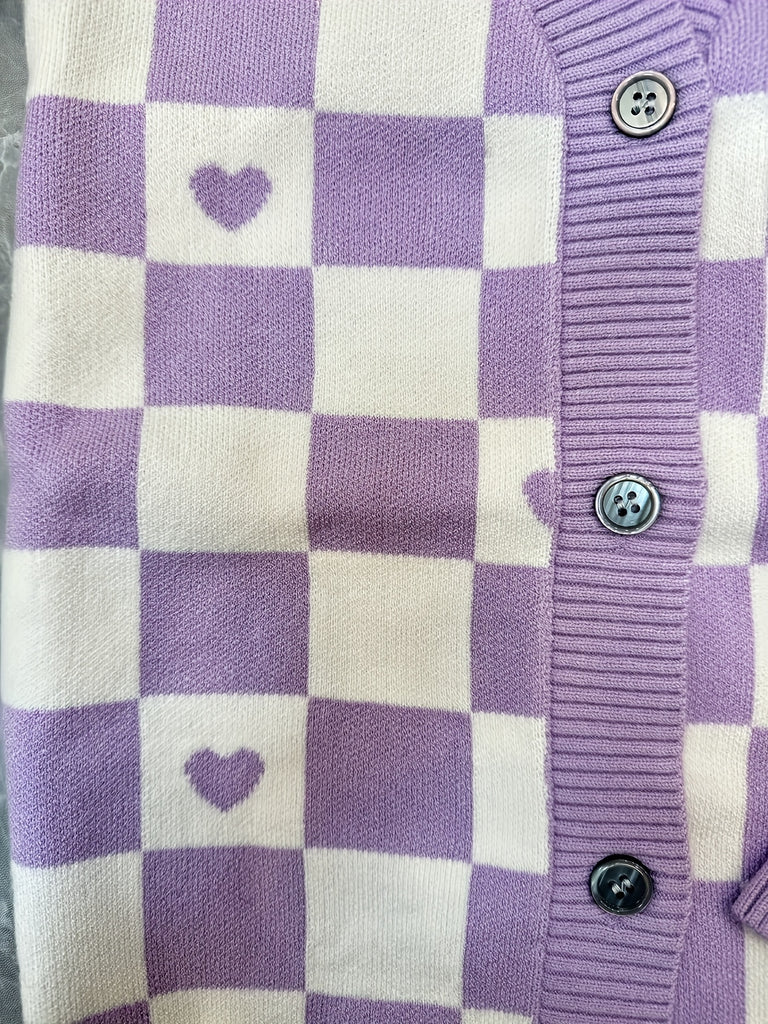 KUYIXIONG Chic Checkered V-Neck Knit Cardigan Sweater - Soft, Cozy, and Versatile Button-up Jacket for Girls - Perfect for Autumn and Winter Casual Wear, Everyday Outings, and Layering Under Coats