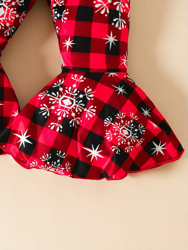 MERRY CHRISTMAS Cute 2pcs Party Outfits - Toddler Baby Girl's Long Sleeve Sweatshirt + Flared Trousers Outdoor Set