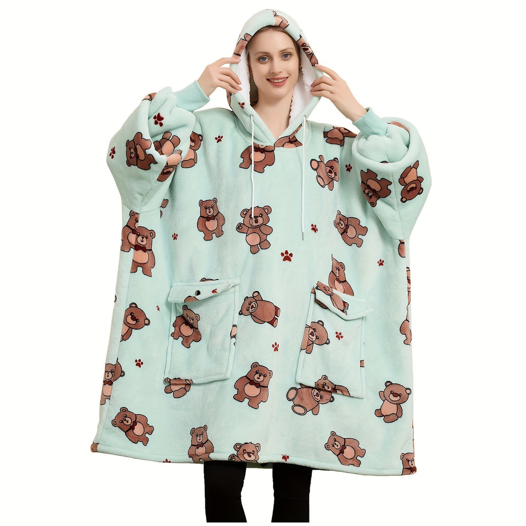 Wearable Blanket Hoodie for Adults Sherpa All Patterns Oversized Sweatshirt Blanket with Pockets Cute Birthday Gifts for Women Men