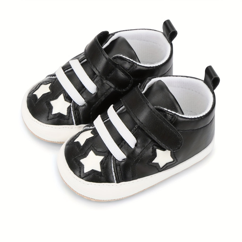 Spring and Autumn Style 0-18 Months Baby Boys and Girls Learning Shoes PU Soft Bottom Anti-slip Hook-and-loop Fastener Star Sports Shoes