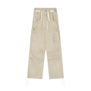 goosudu Kenny Solid Color Multi-Pocket High Waist Straight Wide Leg Cargo Pants