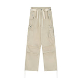 goosudu Kenny Solid Color Multi-Pocket High Waist Straight Wide Leg Cargo Pants