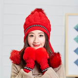 Winter Knit Beanie and Fingerless Gloves Set for Women, 100% Polyester Furry Hat with Ear Warmer - Elastic Yarn-Dyed Knitted Cap and Gloves Combo, Fashionable Cold Weather Accessories