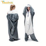 Touchat Super Soft Shark Blanket Hoodie - Cozy Flannel Wearable Throw with Cartoon Animals Design, Perfect for Sleeping, Cosplay, and Shark Lovers Gift - Unique Shark Costume Blanket for Adults