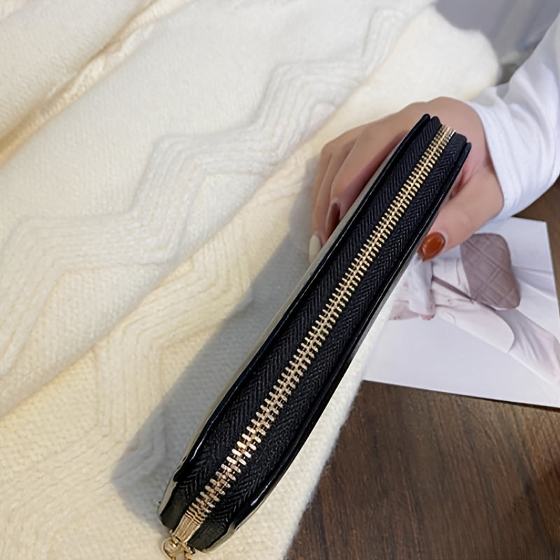 Vintage Elephant Print Long Zipper Wallet, Multifunctional Credit Card Purse For Women