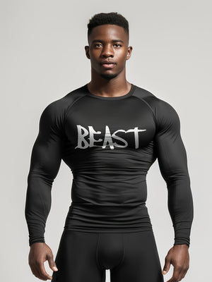 BEAST Compression T-Shirt - Ultra-Soft, High-Stretch, Quick-Drying, Breathable, Long Sleeve, Round Neck, Gym Fitness Training Essential for Men - Ideal for Intensive Workouts and Everyday Wear
