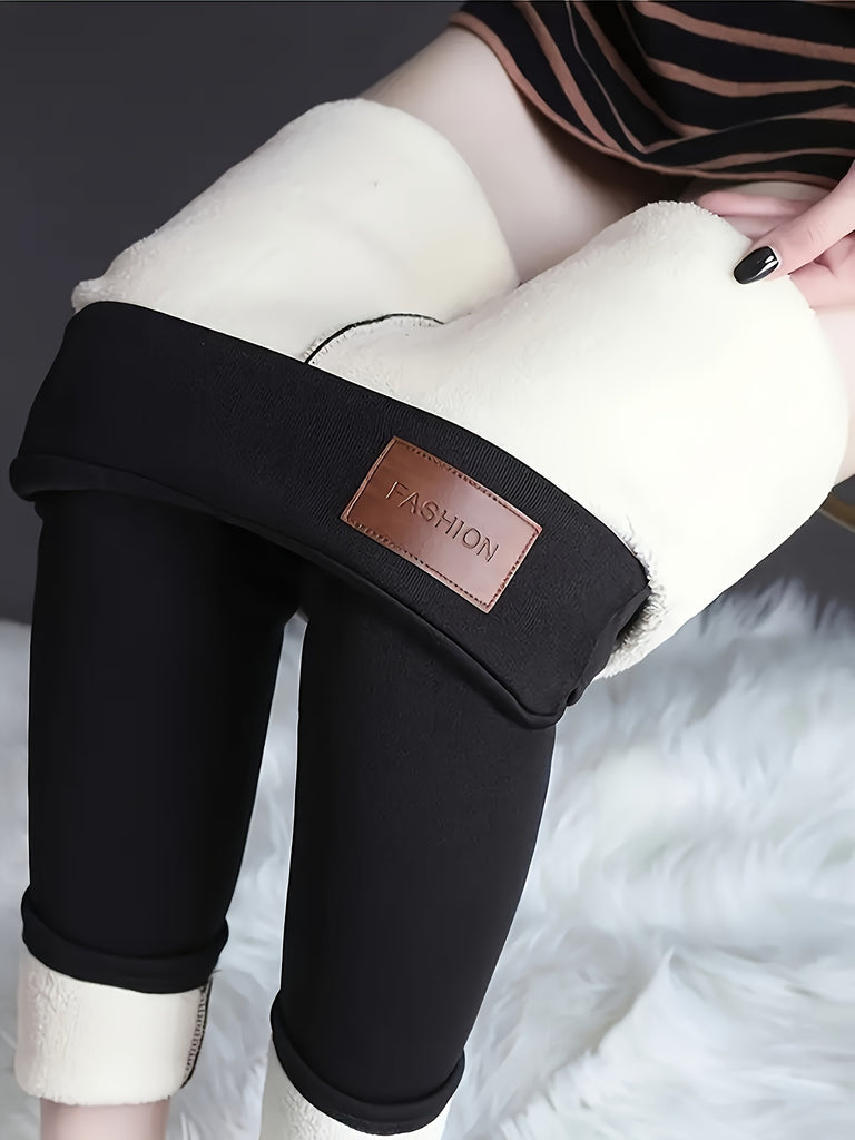 Ultra-Soft Solid Color Fleece Skinny Leggings - High Waist, Thermal, Stretchy, And Comfortable For Fall & Winter - Women's Casual Clothing For Cold Weather