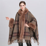Winter Shawl Cape Coat - Ultra-Thick, Warm, and Soft Knitted Plaid Outwear with Tassel and Hood, Perfect for Mature Women in Cold Winter Season