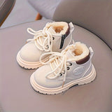 Trendy Cool Solid Color Plus Fleece Boots For Baby Boys Girls, Non-slip Warm Boots For Autumn And Winter