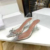 Summer New Pointed Rhinestone Odd Heel Stiletto Ladies Sun Decoration Wild Fairy PVC Transparent Crystal Shoes Kq8