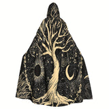 Unisex Viking-Inspired Hooded Cloak-Tree of Life & Celestial Design-Soft Shawl for Cosplay & Parties, 58*60inch, 1pc