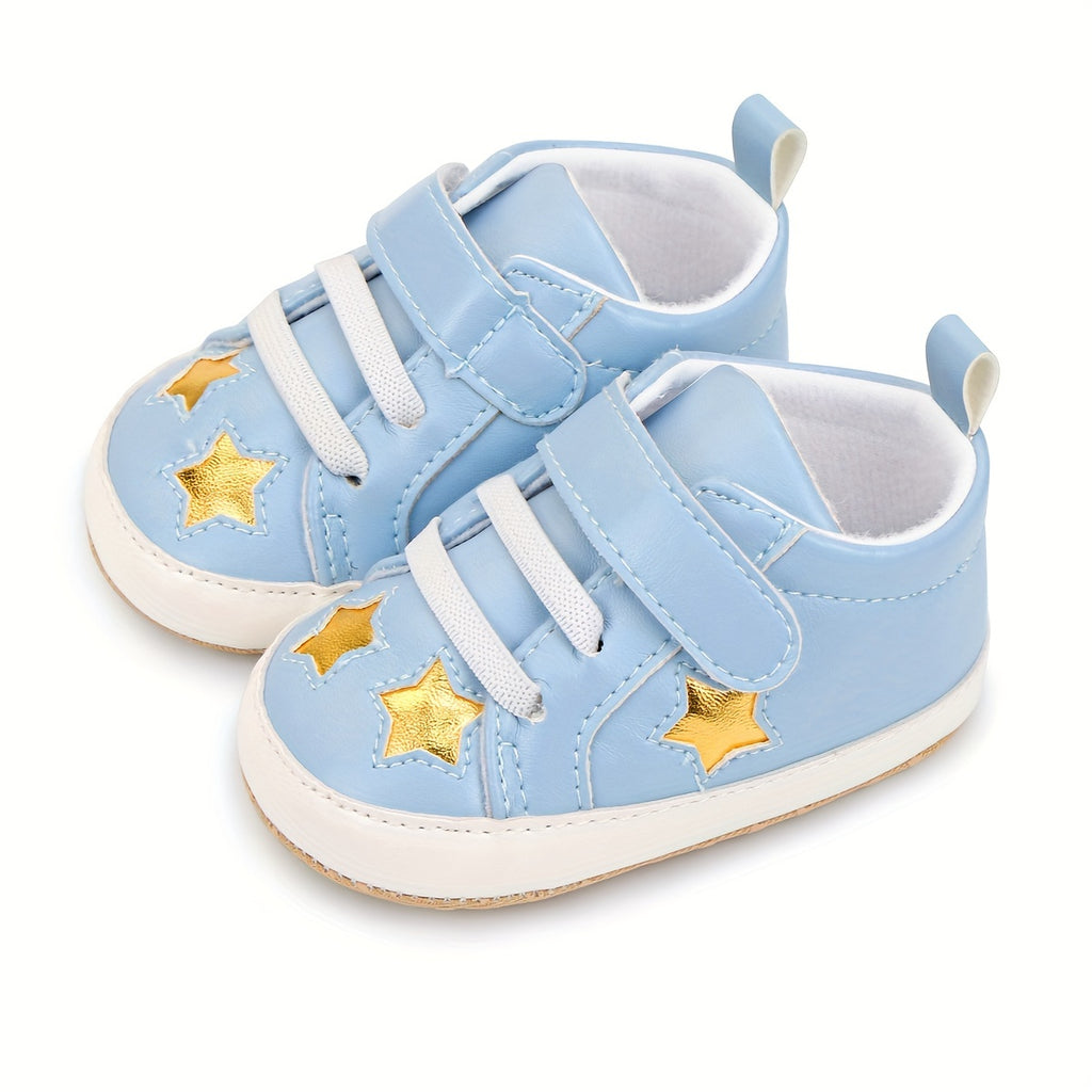 Spring and Autumn Style 0-18 Months Baby Boys and Girls Learning Shoes PU Soft Bottom Anti-slip Hook-and-loop Fastener Star Sports Shoes