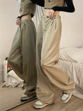 goosudu Shelly Solid Color Retro Drape High Waist Straight Loose Casual Suit Pants