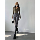 goosudu Galia Solid Color Denim High Waist Pencil Leg Skinny Jeans Pants