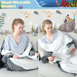 Touchat Super Soft Shark Blanket Hoodie - Cozy Flannel Wearable Throw with Cartoon Animals Design, Perfect for Sleeping, Cosplay, and Shark Lovers Gift - Unique Shark Costume Blanket for Adults