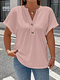 Plus Size Solid Textured T-Shirt, Casual V Neck Short Sleeve T-Shirt, Women's Plus Size Clothing