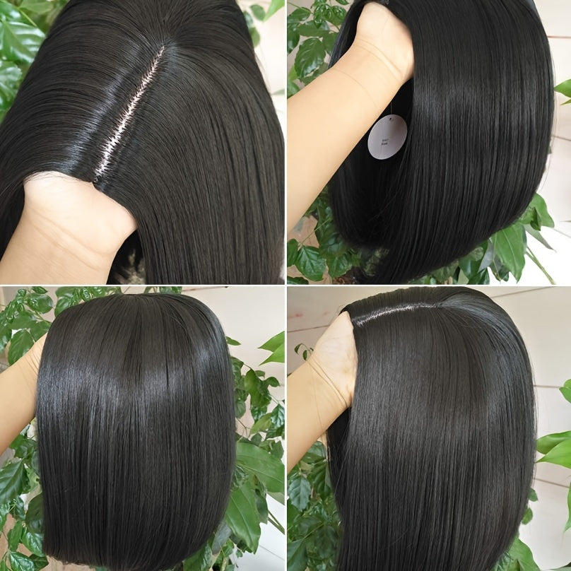 Synthetic Black Wigs Natural Black Straight Wigs With Bangs Shoulder Length Straight Hair Replacement Wig For Women Daily Wear