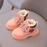 Trendy Cool Solid Color Plus Fleece Boots For Baby Boys Girls, Non-slip Warm Boots For Autumn And Winter