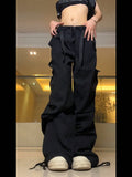 goosudu Kenny Solid Color Multi-Pocket High Waist Straight Wide Leg Cargo Pants