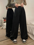 goosudu Shelly Solid Color Retro Drape High Waist Straight Loose Casual Suit Pants