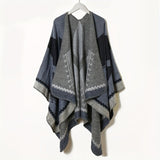 Cozy Oversized Plaid Print Blanket Shawl - Soft, Warm, Windproof, and Thick Cape with Classic Geometric Pattern for Outdoor Use - Perfect for Cold Weather, Camping, and Hiking